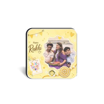 Personalized Rakhi Gift for Brother & Sister, Custom Musical Fridge Magnet with Photo & Song, Audio Message Gift Rechargeable Sound Magnet